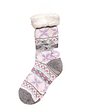 Fairisle Inspired Lounge Socks With Sherpa Lining and Grippers Cream