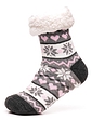 Fairisle Inspired Lounge Socks With Sherpa Lining and Grippers Grey