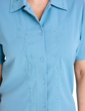 Short Sleeve Embroidered Blouse - Dusky Blue