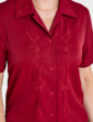 Short Sleeve Embroidered Blouse - Wine