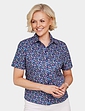 Short Sleeved Cotton Print Blouse - Blue Floral