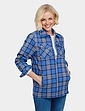 Fleece Lined Zip Front Check Shirt - Blue