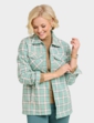 Fleece Lined Zip Front Check Shirt - Soft Green