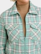 Fleece Lined Zip Front Check Shirt - Soft Green