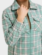Fleece Lined Zip Front Check Shirt - Soft Green