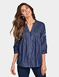 Embroidered Sleeve Pintuck Denim Shirt - Indigo