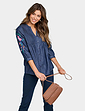 Embroidered Sleeve Pintuck Denim Shirt - Indigo