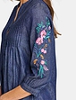 Embroidered Sleeve Pintuck Denim Shirt - Indigo