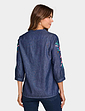 Embroidered Sleeve Pintuck Denim Shirt - Indigo