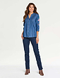 Embroidered Sleeve Pintuck Denim Shirt - Light Stonewash