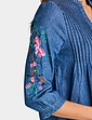 Embroidered Sleeve Pintuck Denim Shirt - Light Stonewash