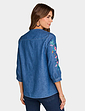 Embroidered Sleeve Pintuck Denim Shirt - Light Stonewash