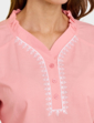 Three Quarter Sleeve Embroidered Blouse - Coral