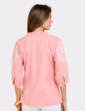 Three Quarter Sleeve Embroidered Blouse - Coral