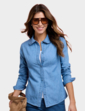 Frill Edge Collar Denim Shirt - Light Stonewash