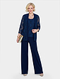 3 Piece Lace Trim Trouser Set - Navy