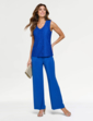 Three Piece Lace Trim Trouser Set - Cobalt