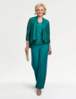 Three Piece Lace Trim Trouser Set - Emerald