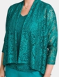 Three Piece Lace Trim Trouser Set - Emerald