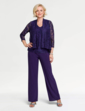 Three Piece Lace Trim Trouser Set - Purple