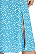Side Split Covered Button Print Viscose Skirt Blue