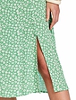 Side Split Covered Button Print Viscose Skirt Green