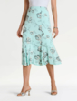 Lined Print Jersey Skirt - Mint