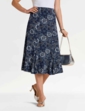 Lined Print Jersey Skirt - Navy