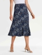 Lined Print Jersey Skirt - Navy