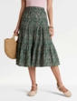 Tiered Print Cotton Skirt - Khaki