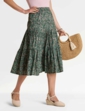 Tiered Print Cotton Skirt - Khaki