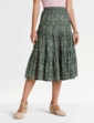 Tiered Print Cotton Skirt - Khaki