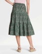 Tiered Print Cotton Skirt - Khaki