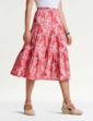 Tiered Print Cotton Skirt - Rose