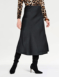 Pull On Bias Cut Satin Skirt - Black