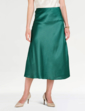 Pull On Bias Cut Satin Skirt - Emerald