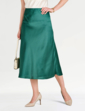 Pull On Bias Cut Satin Skirt - Emerald