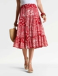 Crinkle Patchwork Print Skirt - Red Print