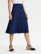 Crinkle Mock Button Front Lined Skirt - Navy