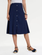 Crinkle Mock Button Front Lined Skirt - Navy