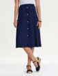 Crinkle Mock Button Front Lined Skirt - Navy