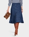 Lined Pull On Skirt with Mock Button Fastening - Blue