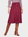 Lined Pull On Skirt with Mock Button Fastening - Wine