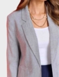 Tailored Linen Mix Stripe Roll Cuff Blazer - Navy White Print