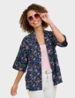 Print Kimono Soft Jacket - Navy Floral Print