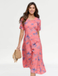 Viscose Print Tea Dress - Coral