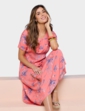 Viscose Print Tea Dress - Coral