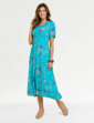 Viscose Print Tea Dress - Turquoise