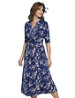 Gathered Front Print Occasion Dress - Navy