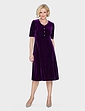 Velour Dress With Diamante Buttons - Purple